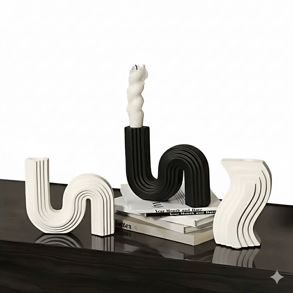 Conjunto Castiçal cerâmico arquitetônico, peça escultural com furo para styling minimalista