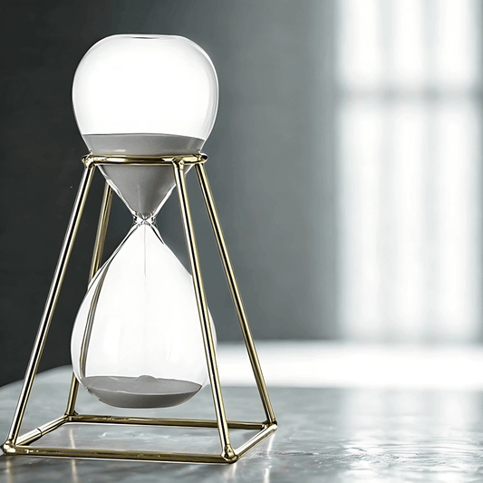 Ampulheta temporizador metal dourado areia fina decoração moderna Casa Vértice