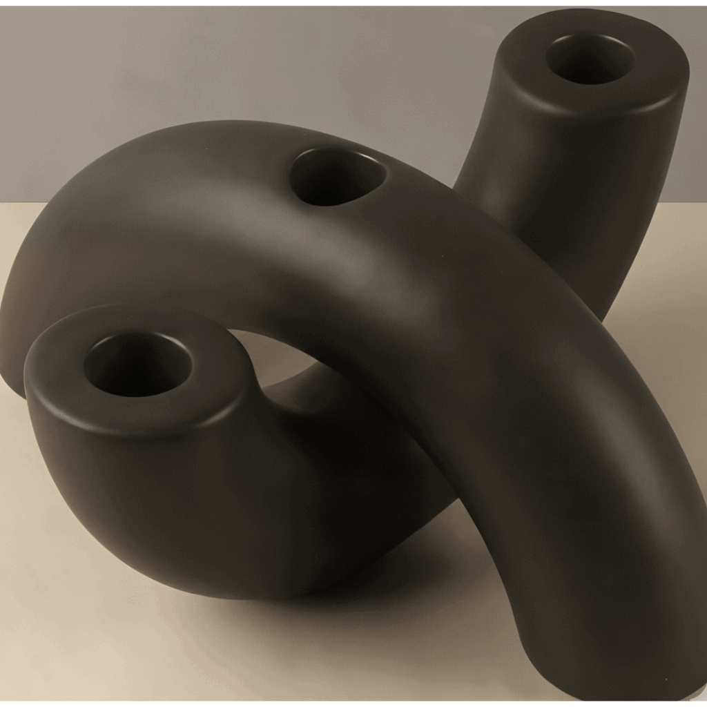 Castiçal arco em cerâmica cáqui estilo nórdico, peça estável para composições contemporâneas