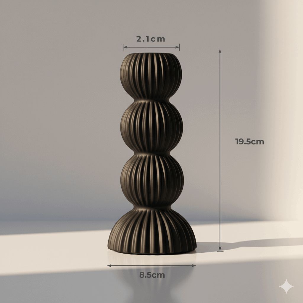 Castiçal geométrico em cerâmica branco tamanho G 11,5 × 25,5 cm com textura estriada e compatibilidade para vela 2,1 cm, ideal para styling sobre livros.