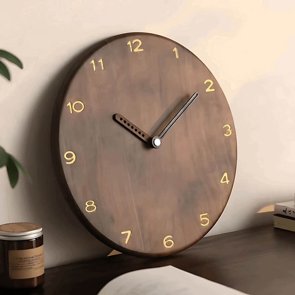 Relógio de parede em carvalho natural madeira noz preta design elegante Casa Vértice