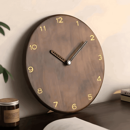 Relógio de parede em carvalho natural madeira noz preta design elegante Casa Vértice