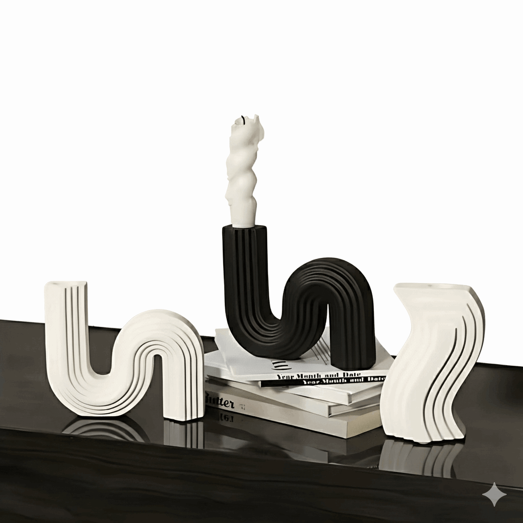 Conjunto Castiçal cerâmico arquitetônico, peça escultural com furo  para styling minimalista