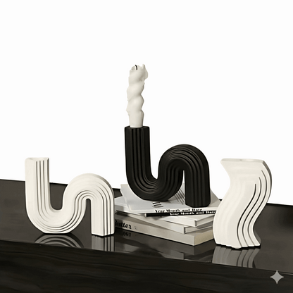 Conjunto Castiçal cerâmico arquitetônico, peça escultural com furo  para styling minimalista