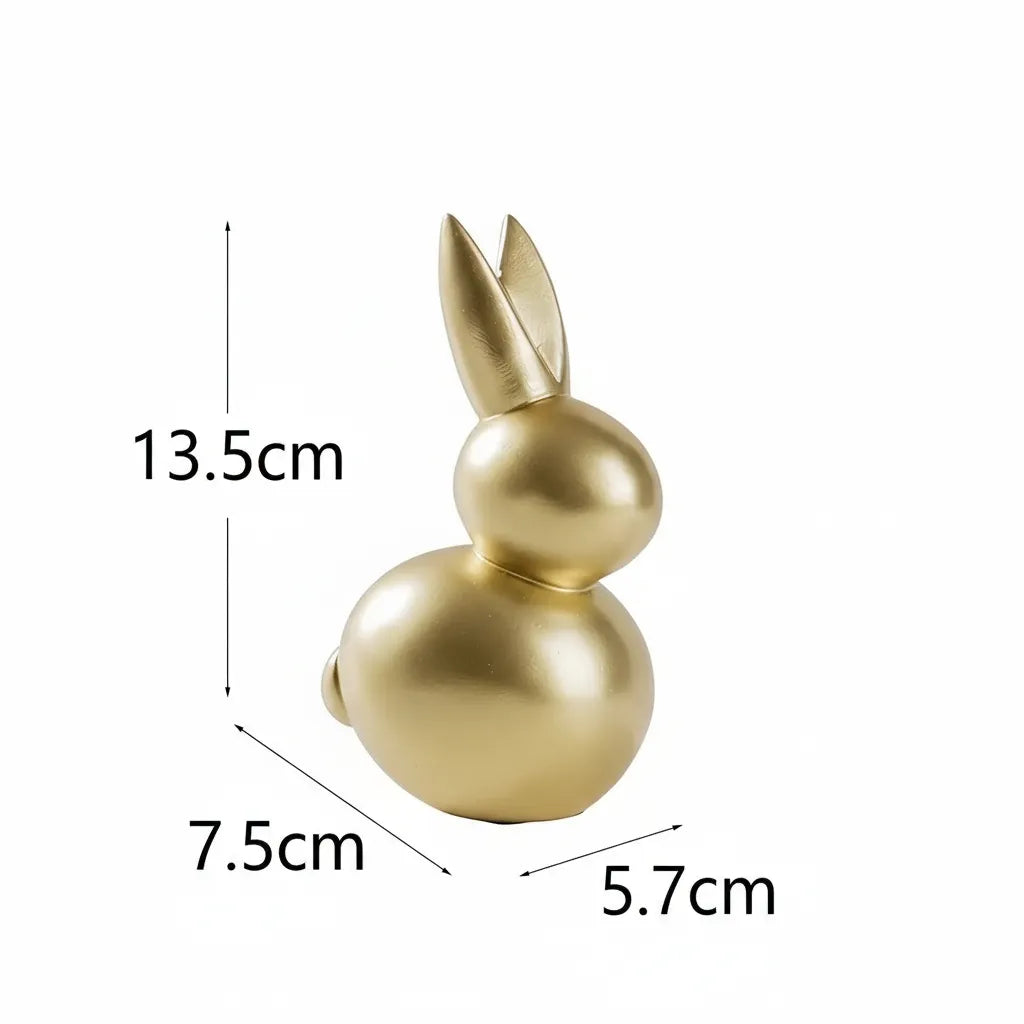 Medidas e dimensões coelho decorativo resina dourada 13.5cm altura.
