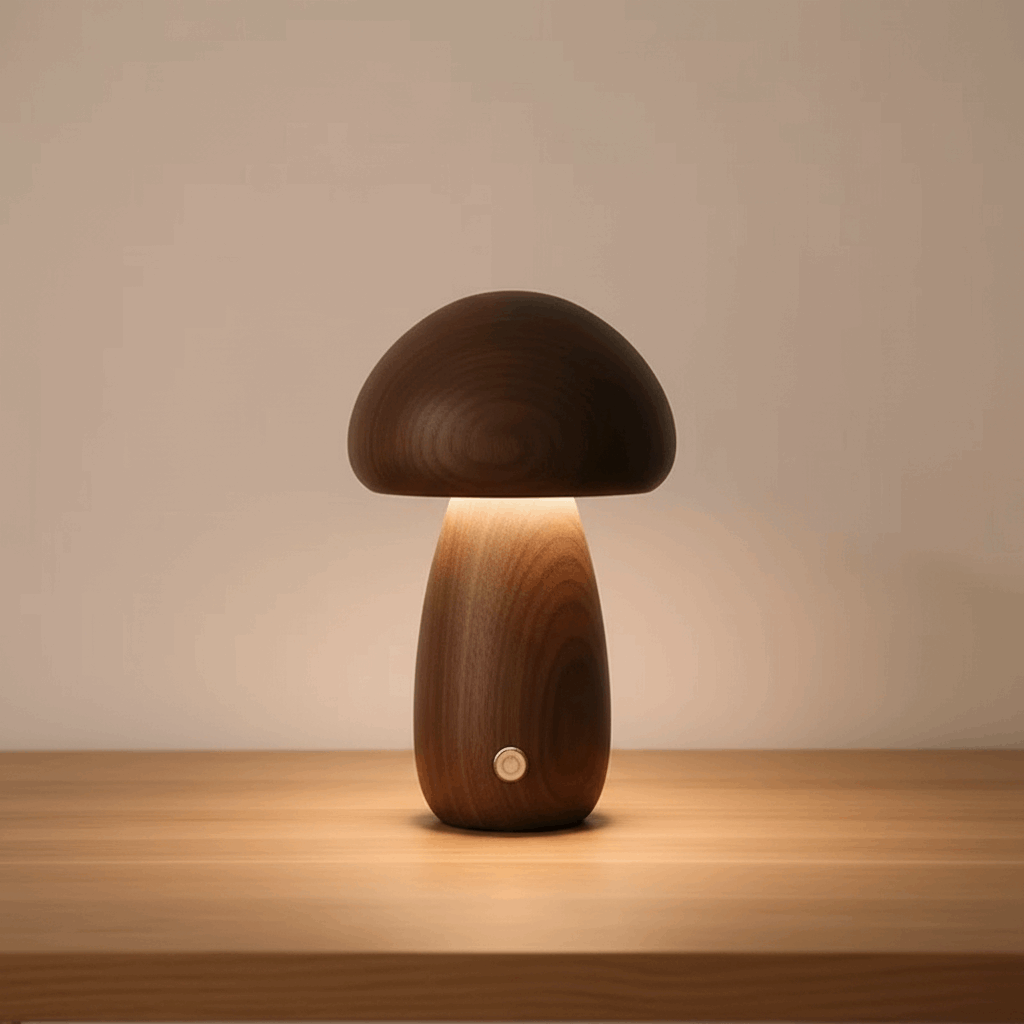 Luminária de mesa Mushroom Wood cogumelo madeira alta design minimalista escritório Casa Vértice