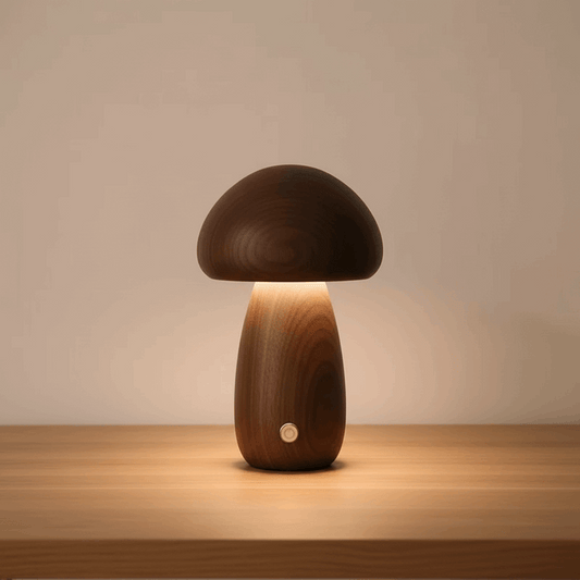 Luminária de mesa Mushroom Wood cogumelo madeira alta design minimalista escritório Casa Vértice