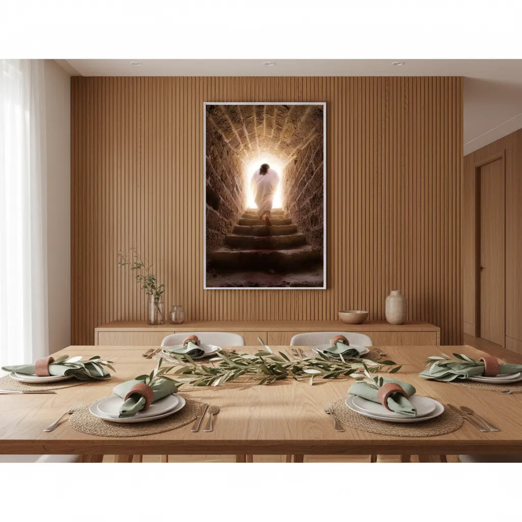 Quadro decorativo fine art apresentando a ressurreição de Cristo em tela de canvas premium casa vértice.