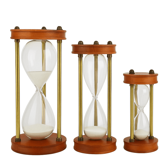 Ampulheta decorativa madeira européia 15 30 60 minutos trio Casa Vértice