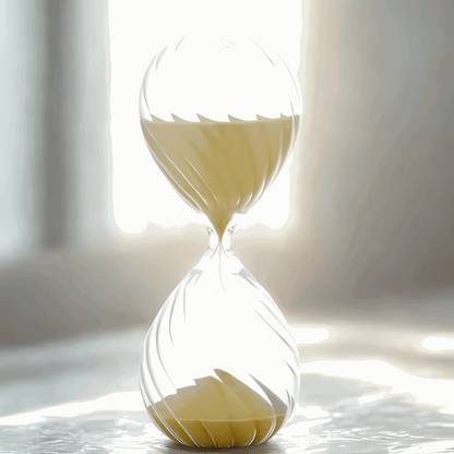 Ampulheta decorativa moiré efeito ripple areia dourada vidro cristalino Casa Vértice