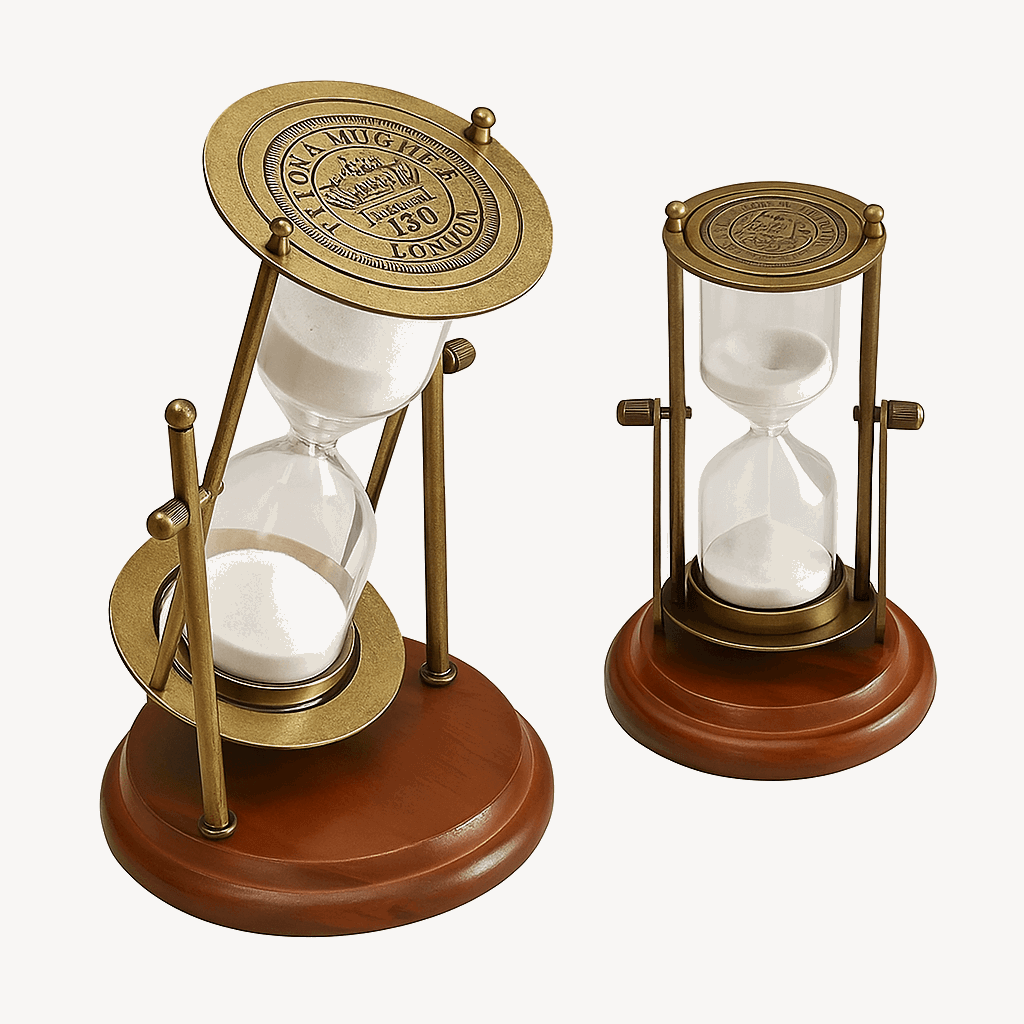 Ampulheta sofisticada base madeira latão temporizador gabinete Casa Vértice