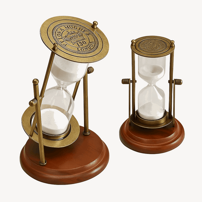 Ampulheta sofisticada base madeira latão temporizador gabinete Casa Vértice