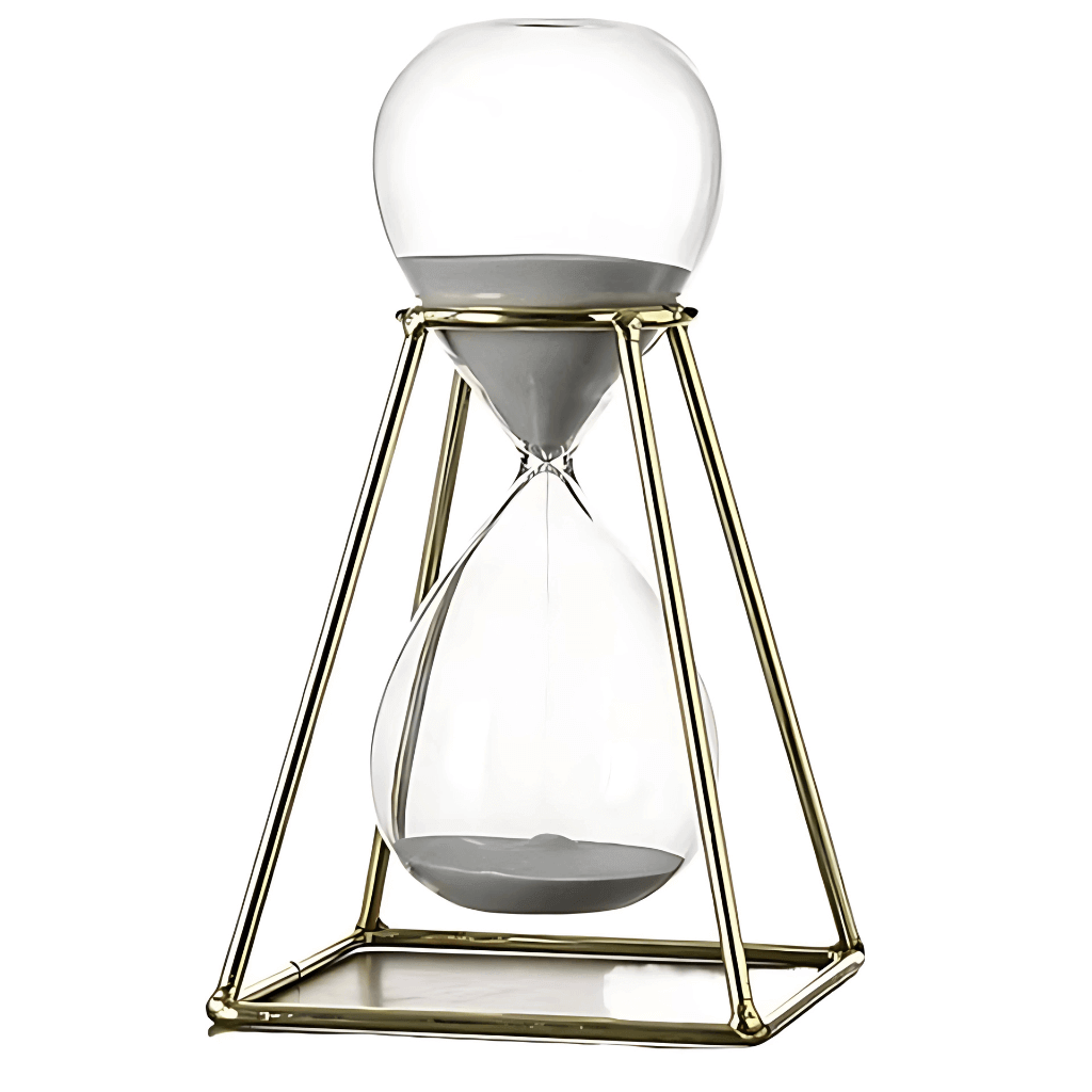 Ampulheta decorativa base triangular vidro borossilicato elegante Casa Vértice