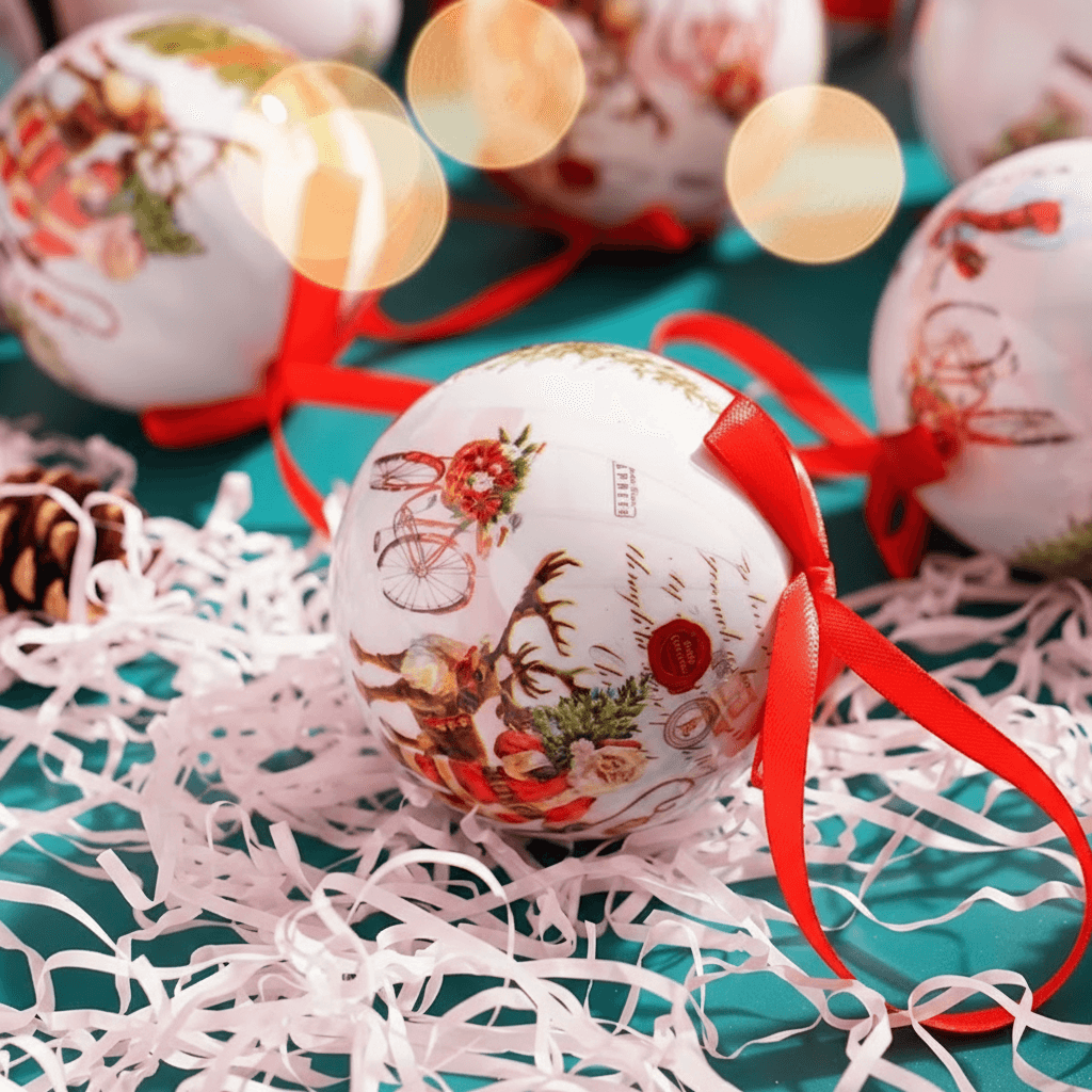 bolas de Natal tema Papai Noel 8 cm com laço vermelho