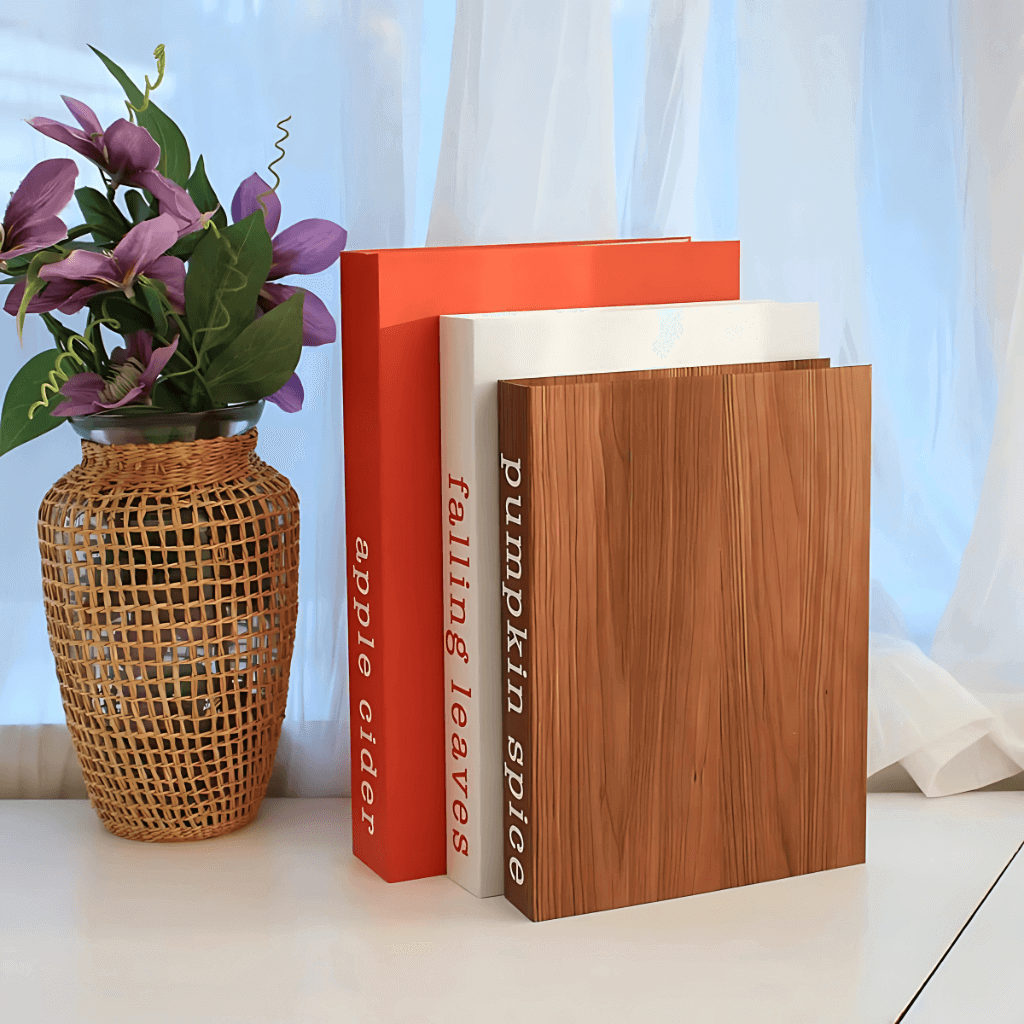 Set fashion de caixas‑livro empilhadas estilo cosmopolita, ideal para coffee table styling