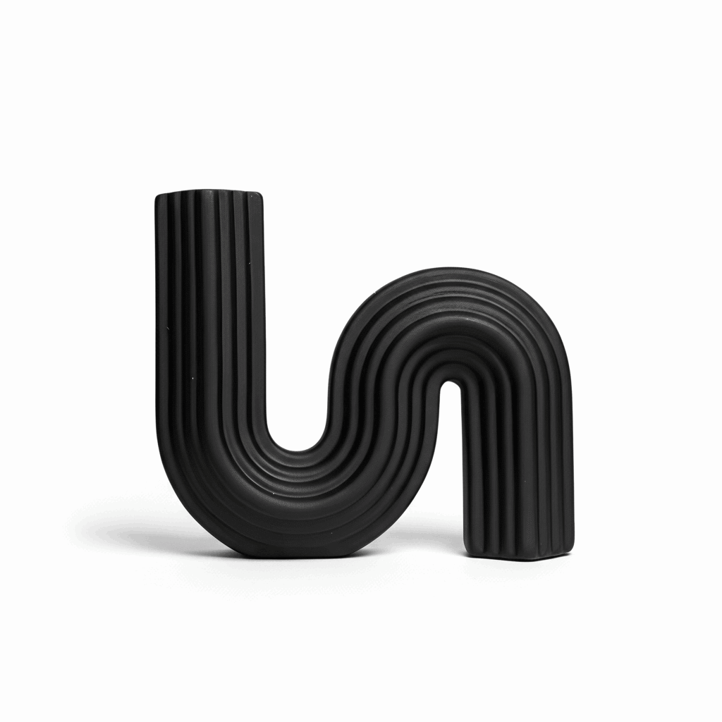 Castiçal cerâmico arquitetônico preto 12 × 14 cm, peça escultural com furo 2,1 cm para styling minimalista