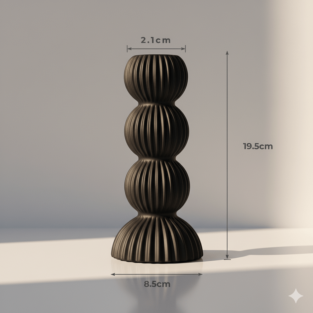 Castiçal geométrico em cerâmica branco tamanho G 11,5 × 25,5 cm com textura estriada e compatibilidade para vela 2,1 cm, ideal para styling sobre livros.