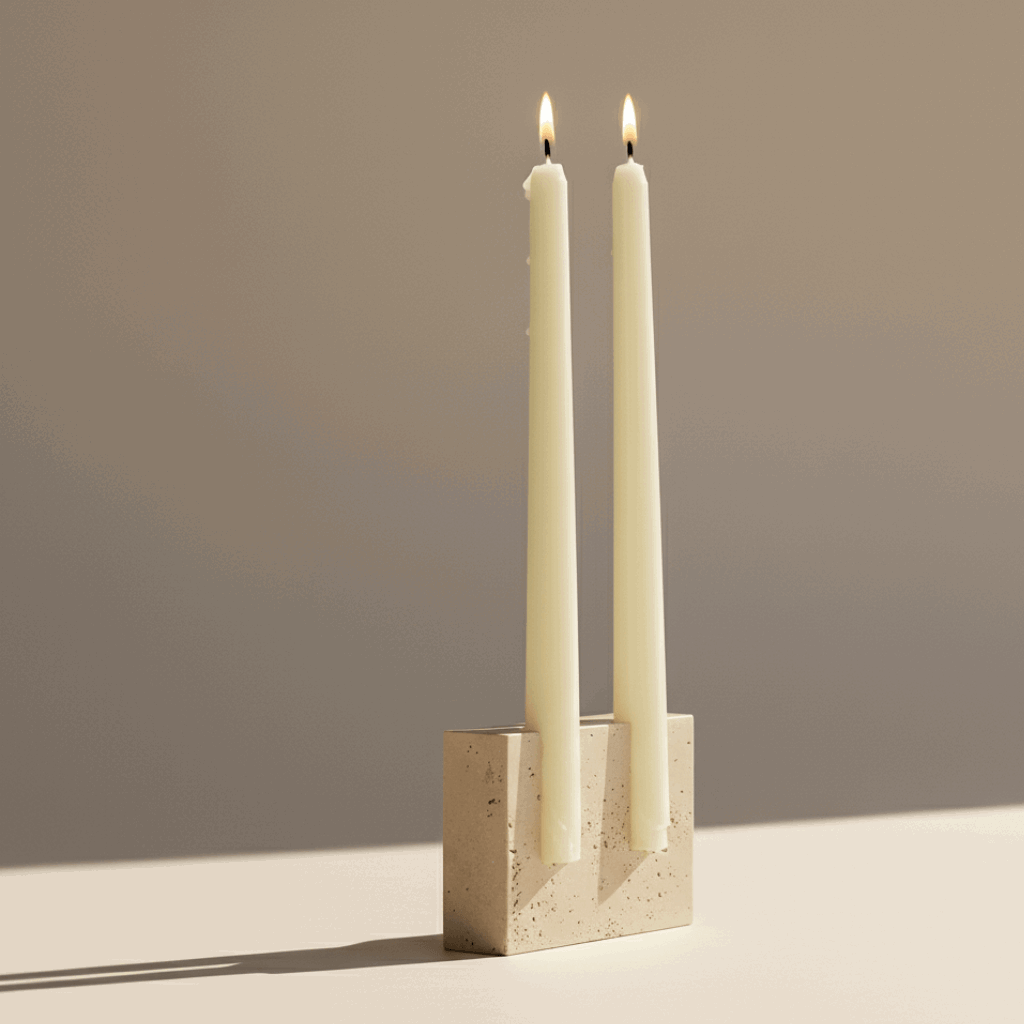 Castiçal travertino luxo Casa Vértice, compatível com velas padrão 2 cm, visual contemporâneo