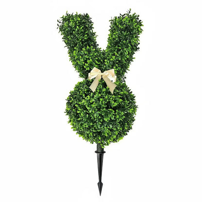 Coelho  de páscoa de buxinho artificial 55cm com laço bege para decoração de jardim e interiores