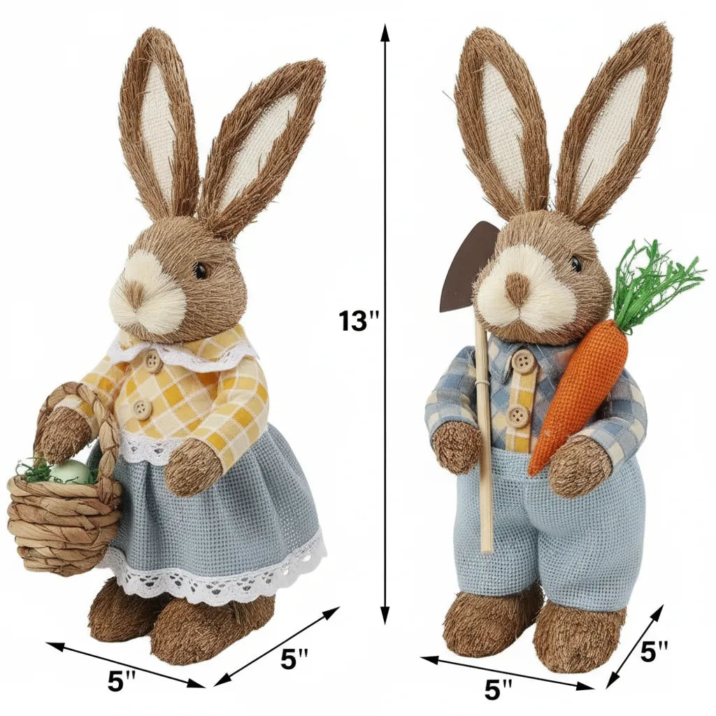 Dimensões coelho da páscoa palha natural 35cm altura e 13cm largura.