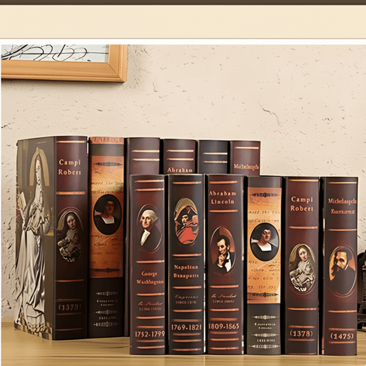 Conjunto de livros decorativos em resina com lombadas clássicas, styling para home office e sala