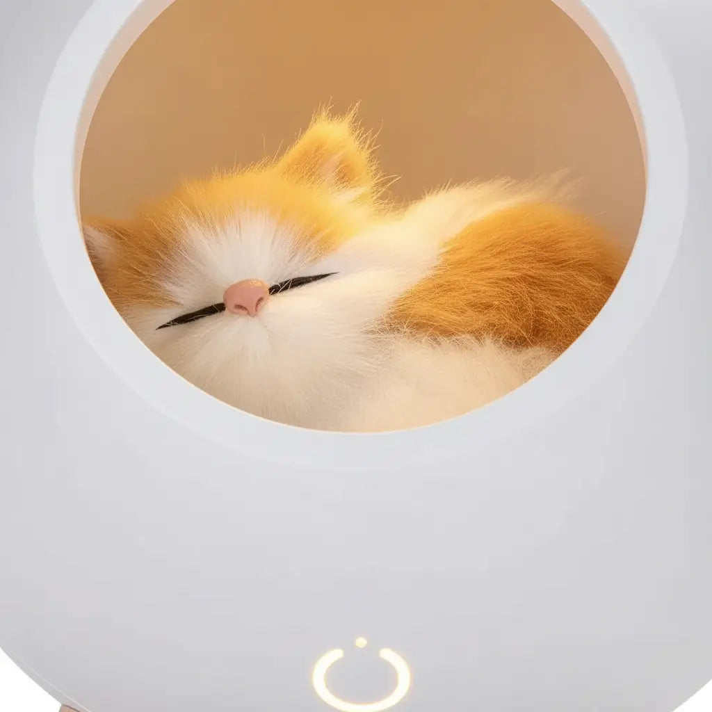 Detalhe do acabamento premium em ABS da luminária Kitty House com iluminação LED.