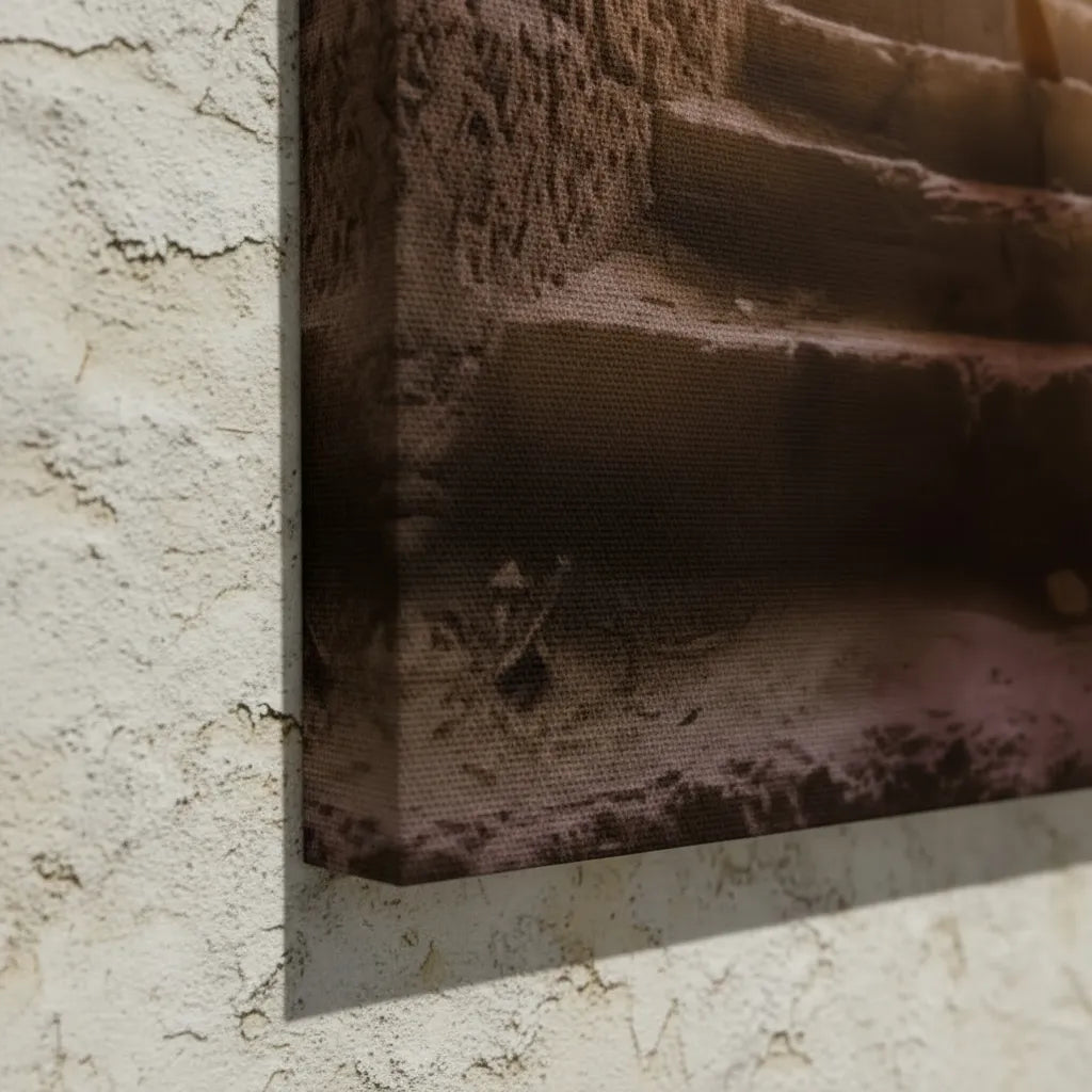 Close-up da borda infinita em tela de canvas 100% algodão, mostrando a textura e continuidade da imagem