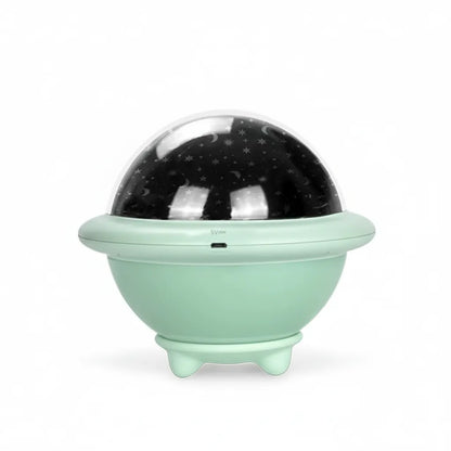 Close-up do design de disco voador da luminária infantil UFO Star Projector.