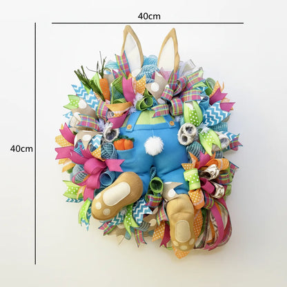 Especificações visuais mostrando as medidas de 55x40cm da guirlanda de Páscoa Casa Vértice.