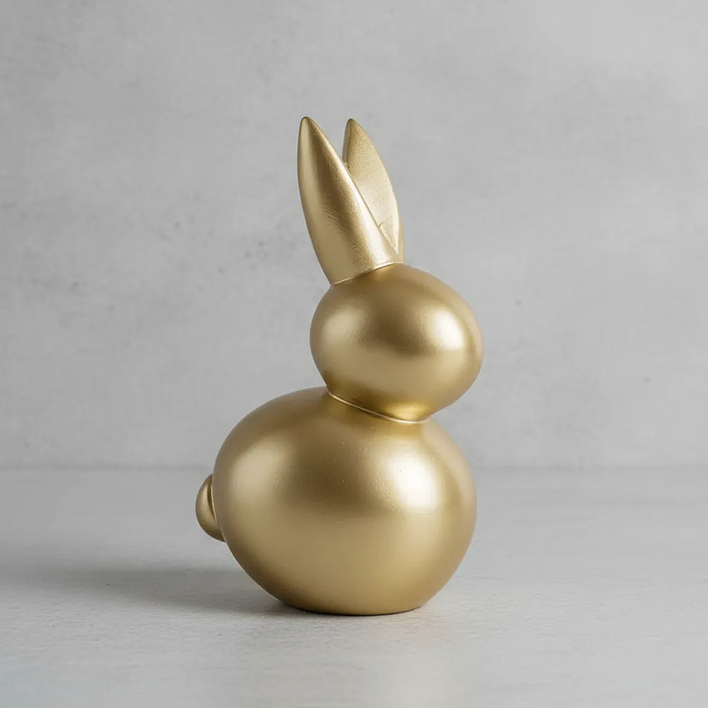 Escultura coelho design moderno dourado acabamento liso acetinado.