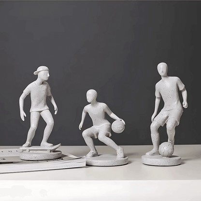 Estatuetas decorativas esportes futebol basquete skate resina branca atletas Casa Vértice