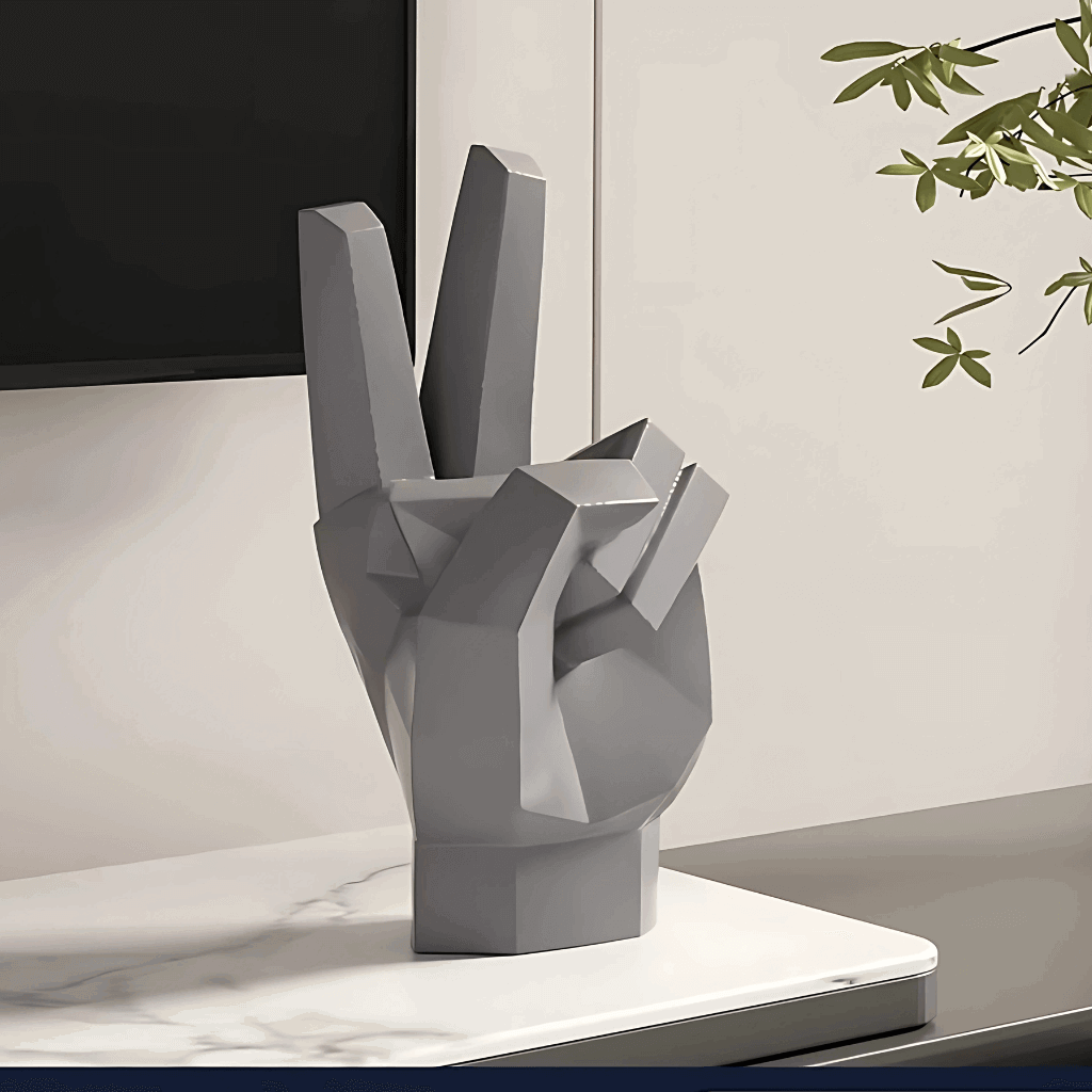 Estatueta decorativa gestos Yeah thumbs up resina cinza sala estar Casa Vértice