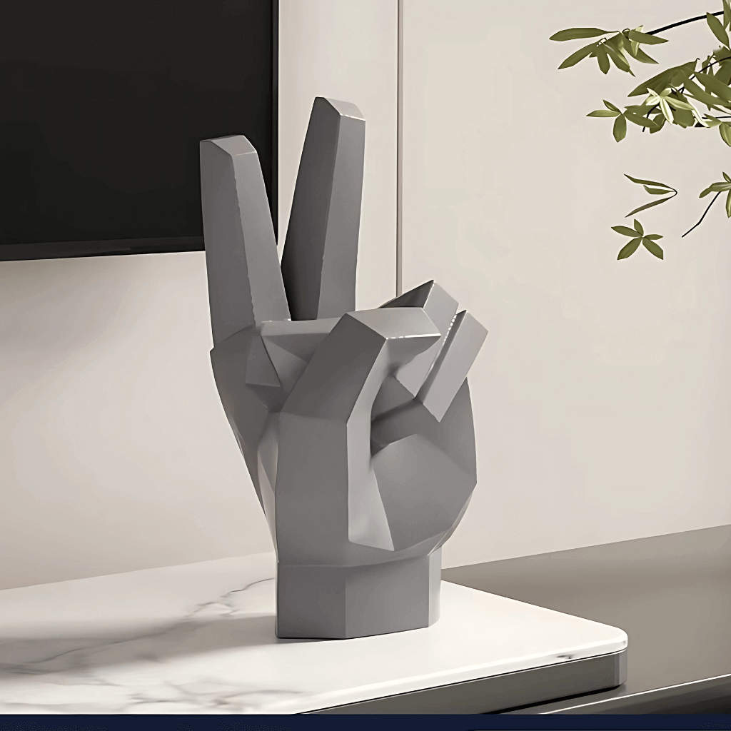 Estatueta decorativa gestos Yeah thumbs up resina cinza sala estar Casa Vértice