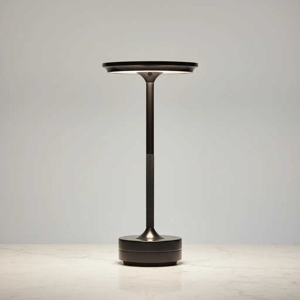 Luminária de mesa cinza chumbo Halo Minimalist decorando home office modern