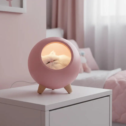 Luminária infantil menina na cor rosa modelo Kitty House, abajur de mesa delicado para bebê.