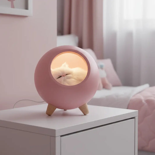 Luminária infantil menina na cor rosa modelo Kitty House, abajur de mesa delicado para bebê.