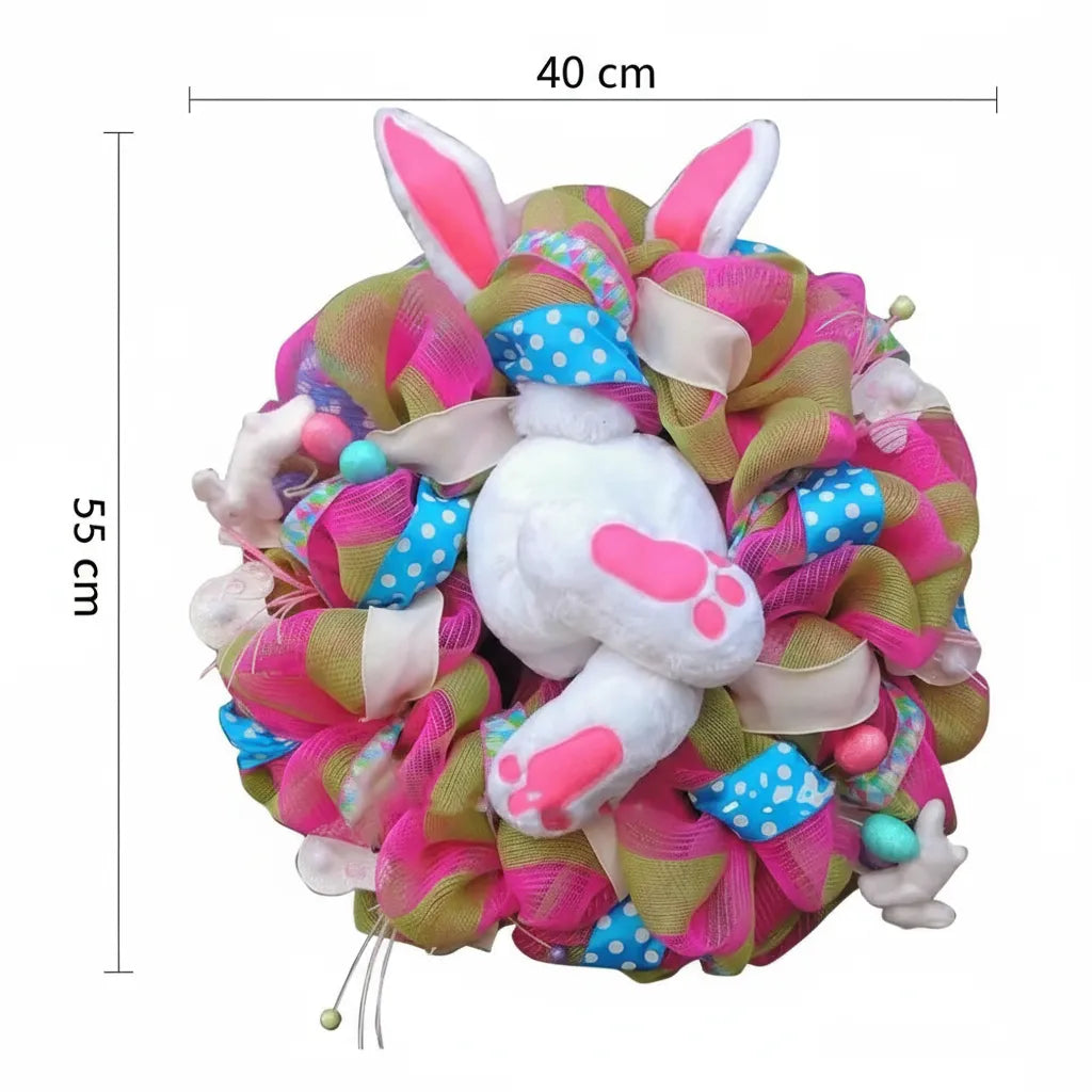 Foto técnica mostrando as dimensões de 55cm da guirlanda de páscoa Bunny Butt.