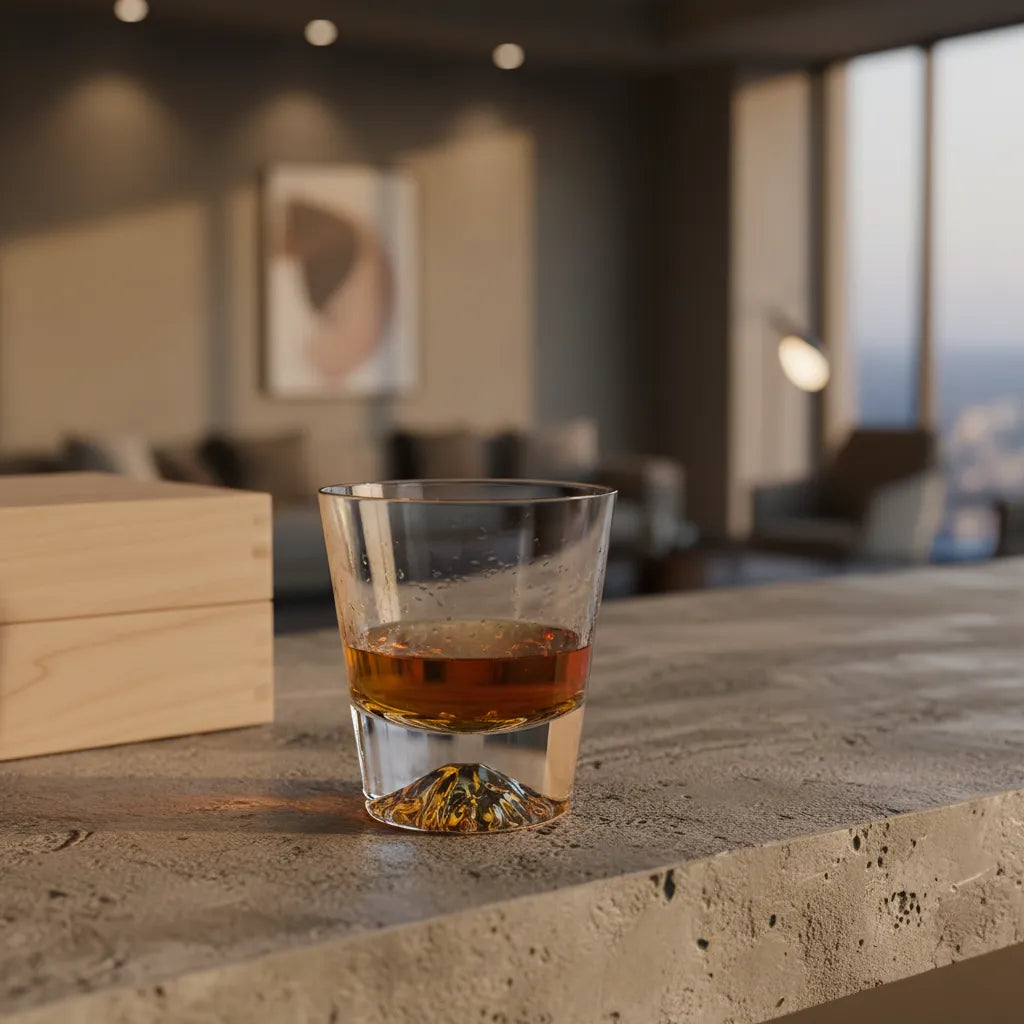 Opção de presente de luxo Casa Vértice: Copo de cristal para whisky com design japonês.