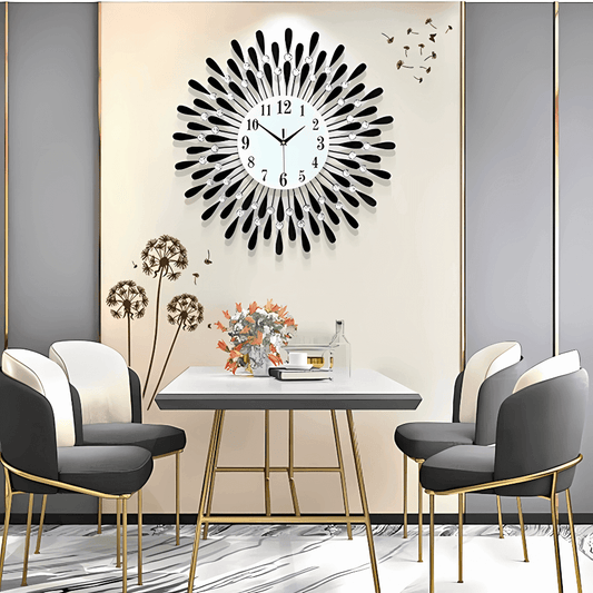 Relógio decorativo artesanal de parede vidro 4mm detalhes em cristal 38cm Casa Vértice