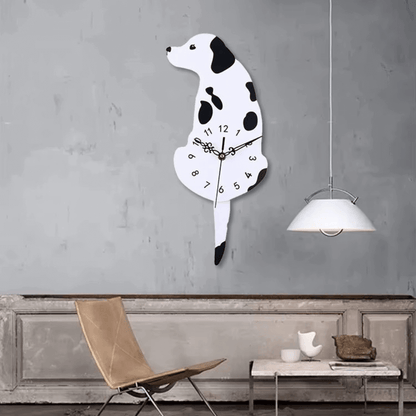 Relógio de parede cachorro preto pêndulo MDF decoração pet lover Casa Vértice