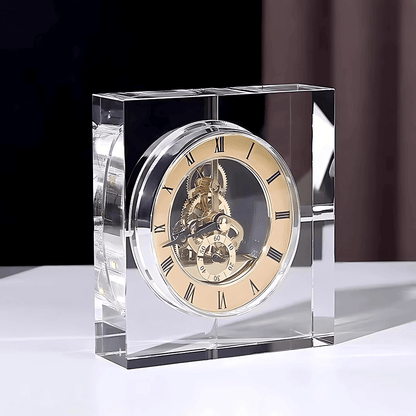 Relógio decorativo de cristal transparente estilo nórdico para mesa elegante Casa Vértice