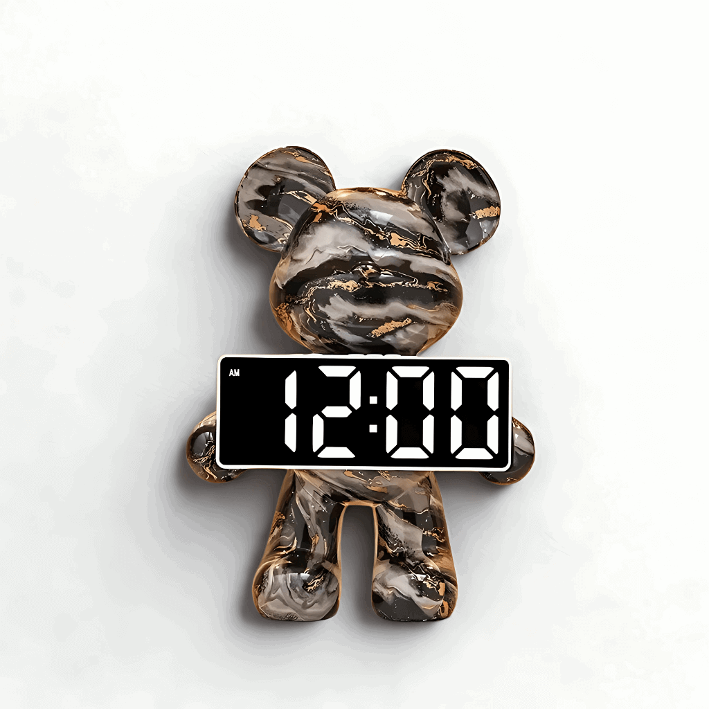 Relógio de mesa digital display LED com motivo de urso estilo cartoon em resina impermeável Casa Vértice