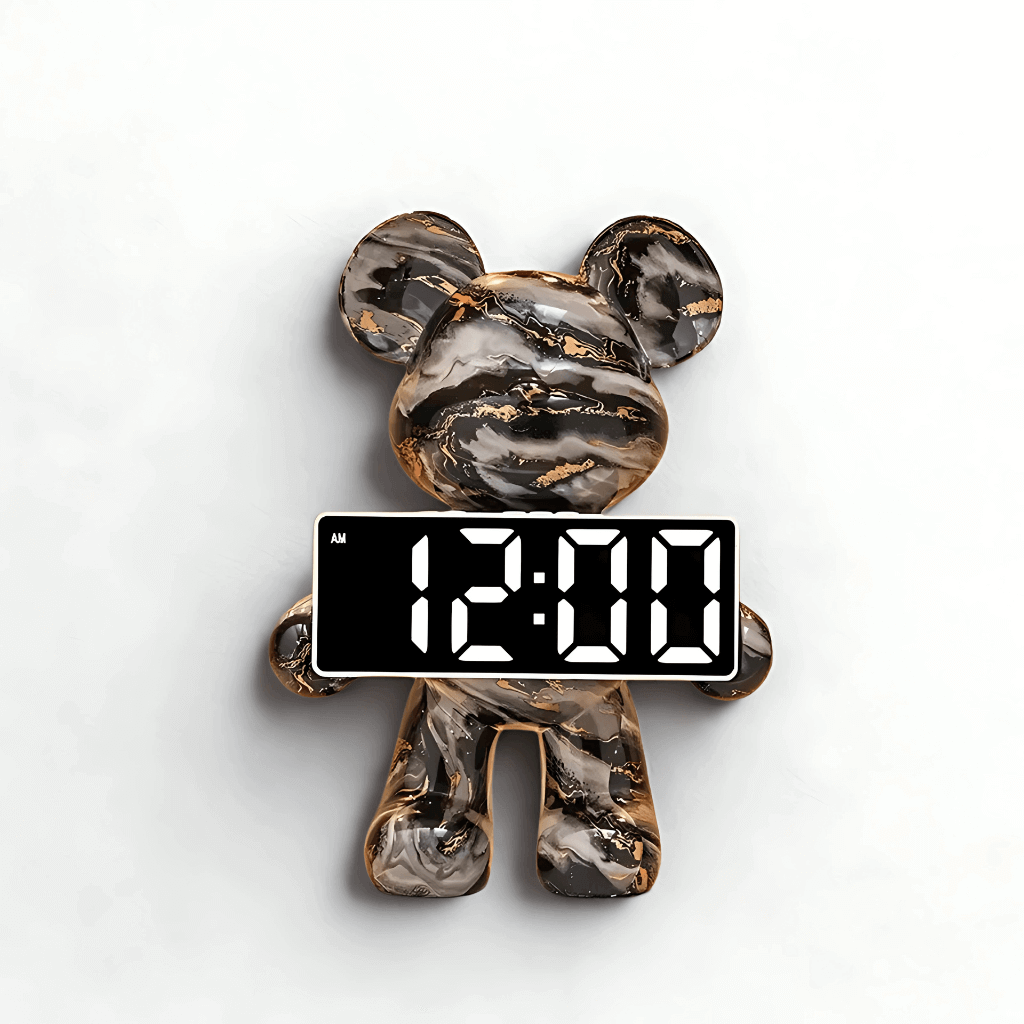 Relógio de mesa digital display LED com motivo de urso estilo cartoon em resina impermeável Casa Vértice
