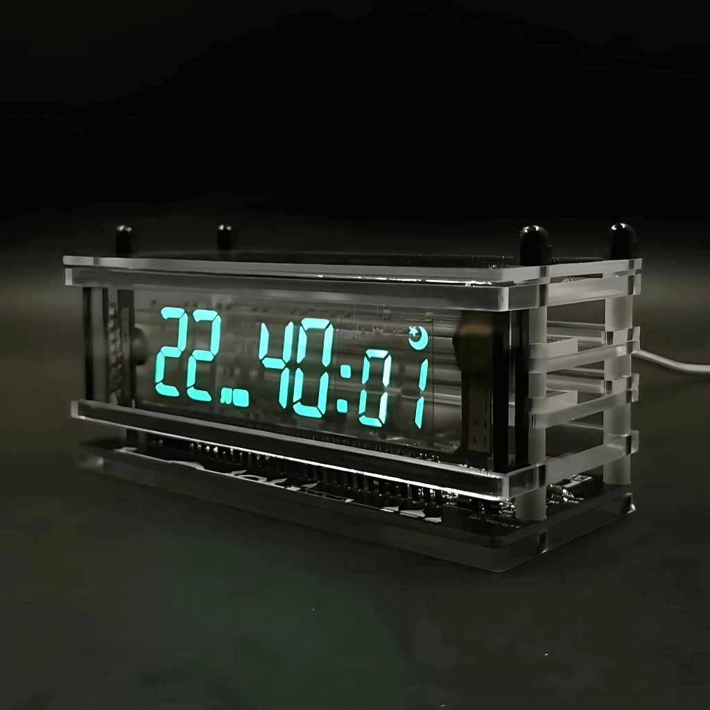 Relógio de mesa digital LED estilo cyberpunk com vidro e acrílico Casa Vértice