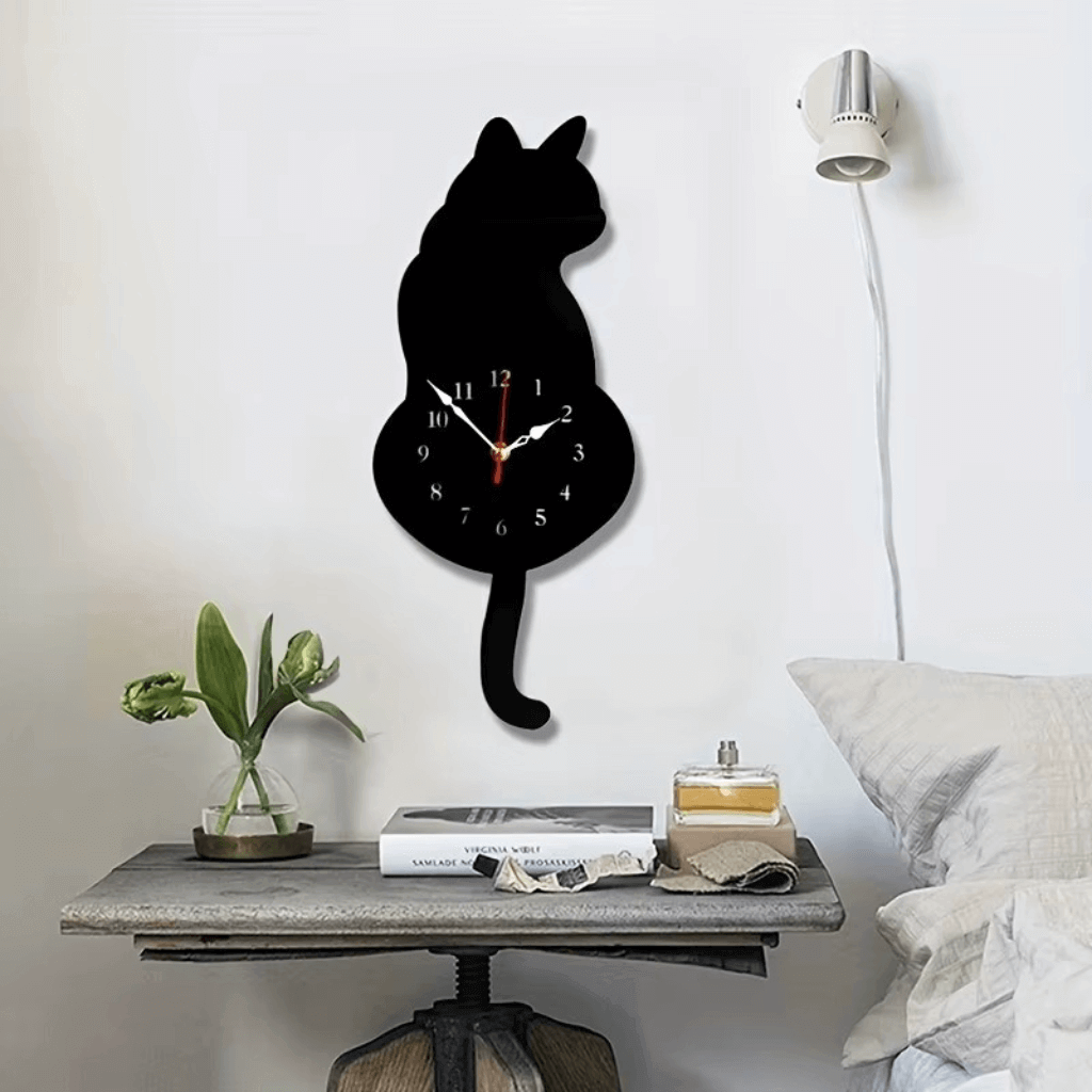 relógio decorativo gato pêndulo para quarto sala movimento silencioso Casa Vértice