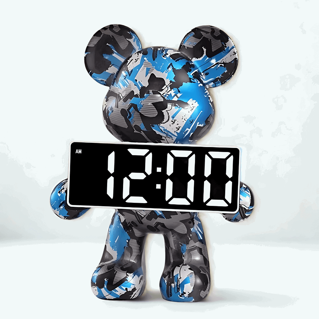 Relógio cartoon decorativo de resina para mesa com visual moderno e display LED Casa Vértice