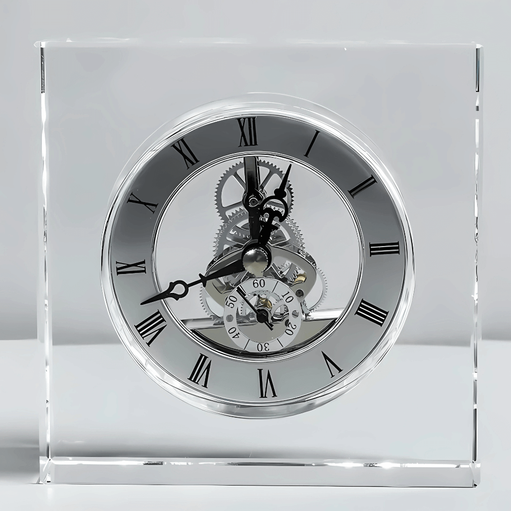 Relógio decorativo de cristal transparente estilo nórdico para mesa elegante premium Casa Vértice