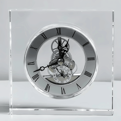 Relógio decorativo de cristal transparente estilo nórdico para mesa elegante premium Casa Vértice