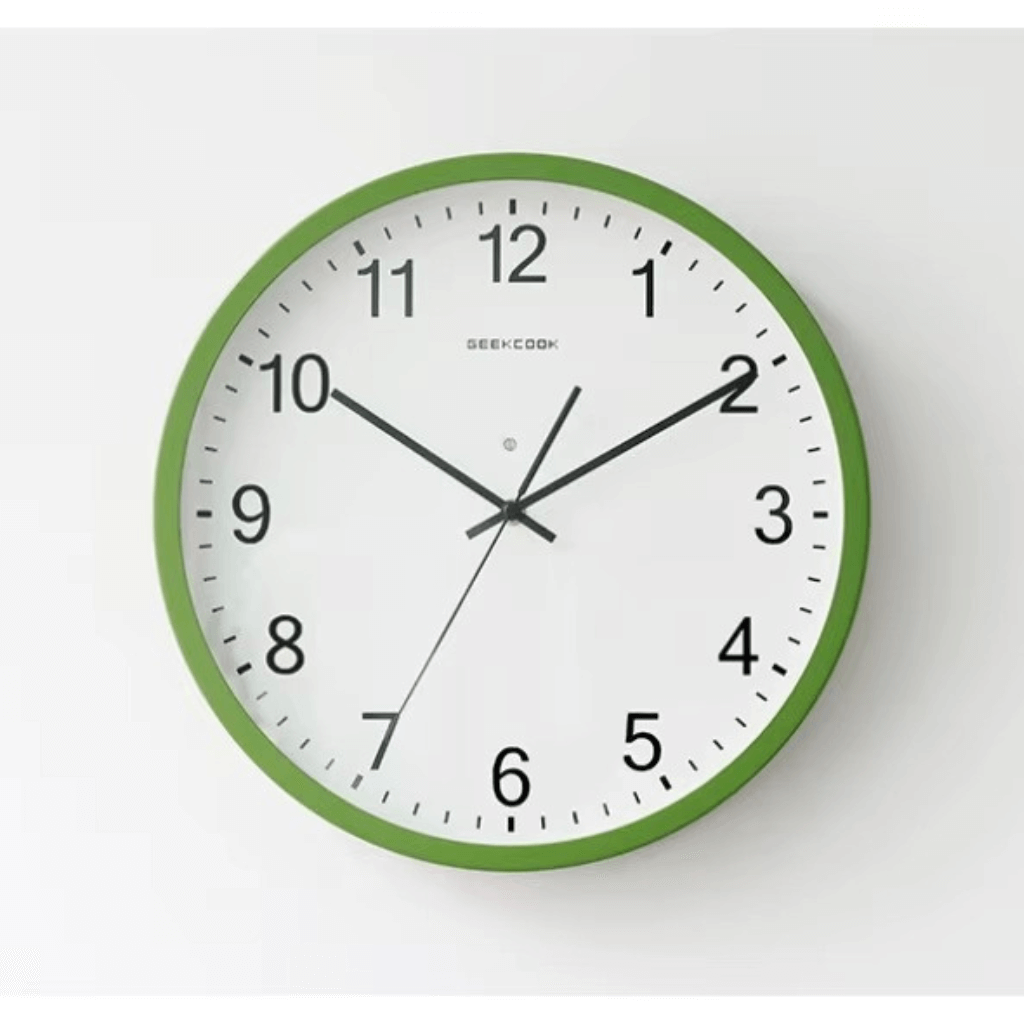 Relógio parede oficina minimalista metal verde vidro design elegante Casa Vértice