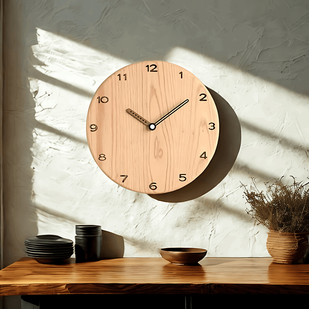 Relógio parede circular artesanal madeira para sala escritório Casa Vértice